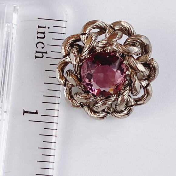 Vintage Mid Century Silver Tone Purple Glass Domed Rope Brooch 1950s 1960s - Picture 7 of 10